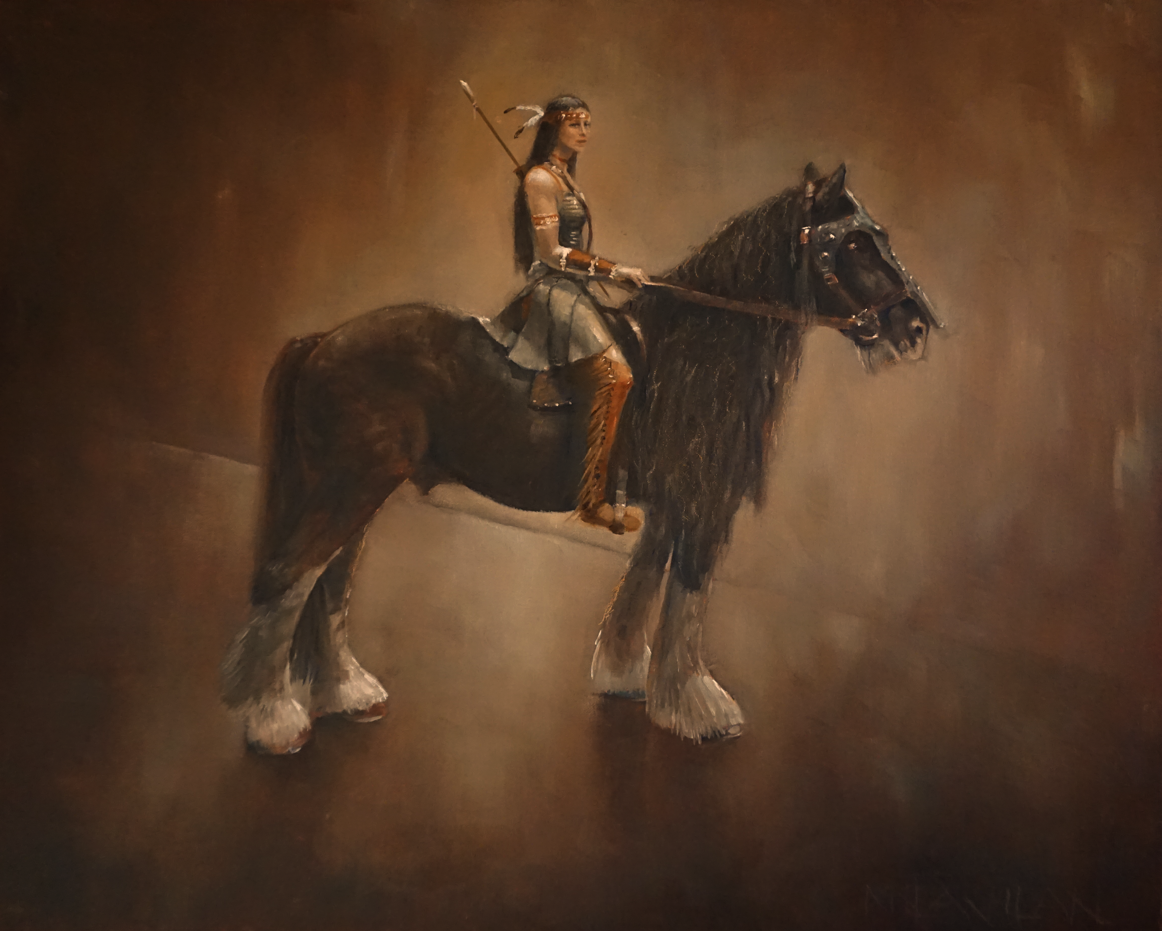 Girl on a Horse - oil on board 76x61cm