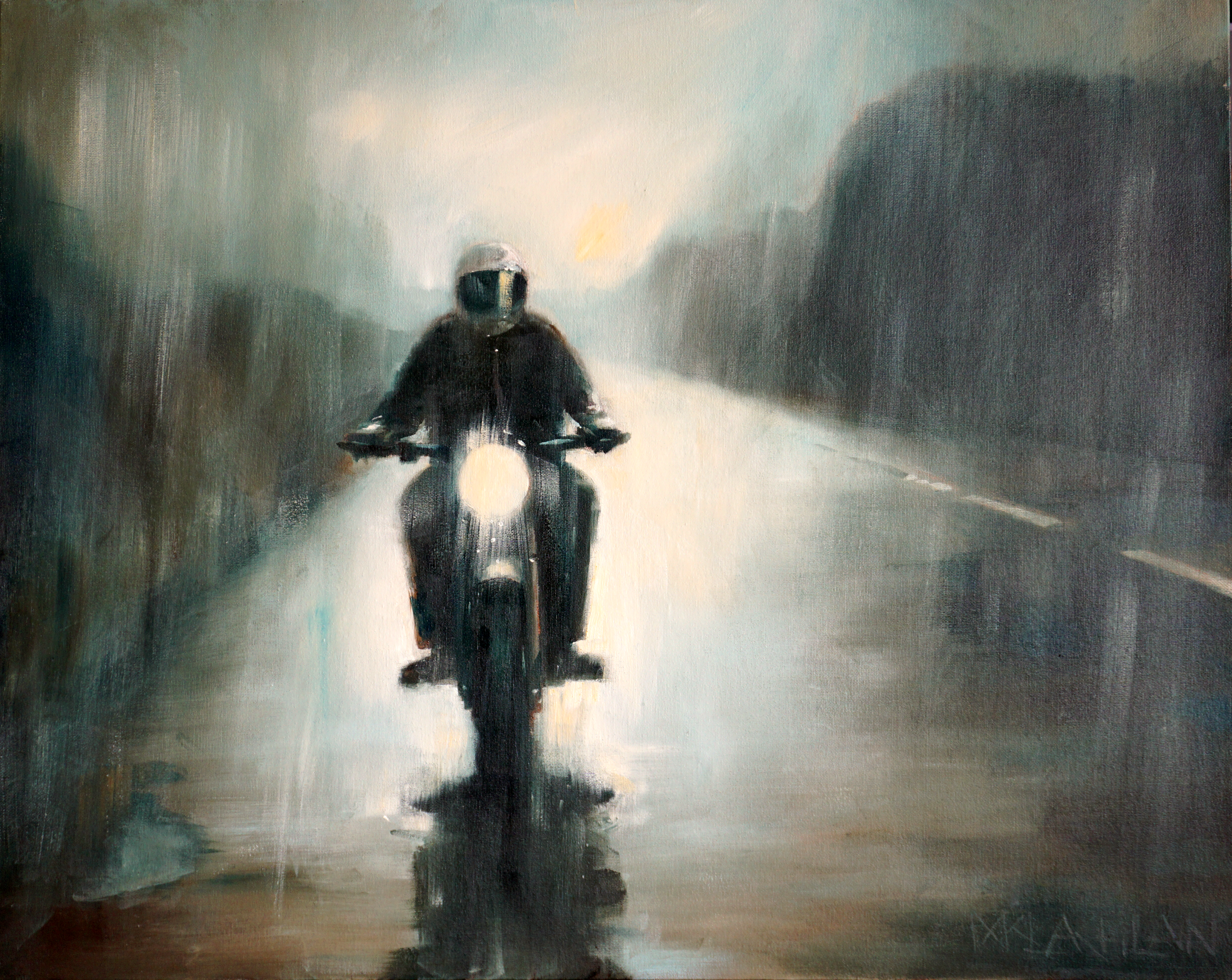 Rider in the Storm - oil on board 76x61cm